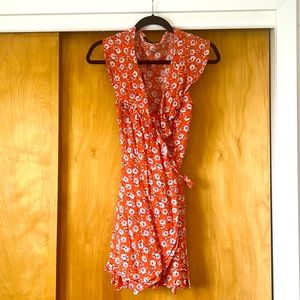 Orange floral wrap dress